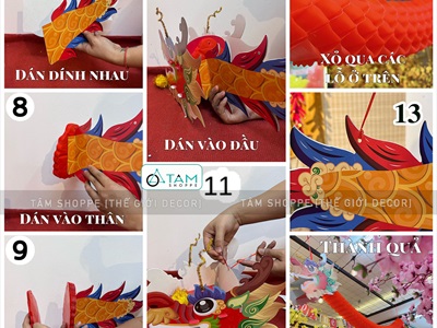 Lồng đèn con Rồng đỏ nilon đầu giấy dài 3m-5m [Lắp ghép - dày đẹp] LDEN-NILON-03